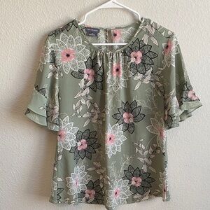 Van Heusen Sage Green Floral Womens Blouse